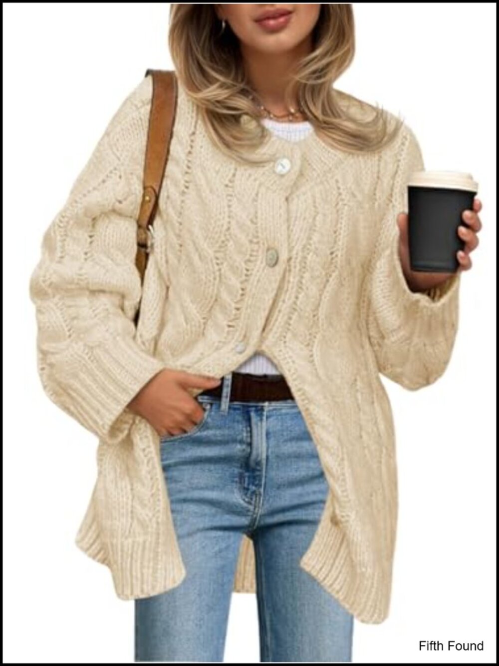 Chunky Cable Knit Cardigan Button Up Crew Neck Sweater Dress